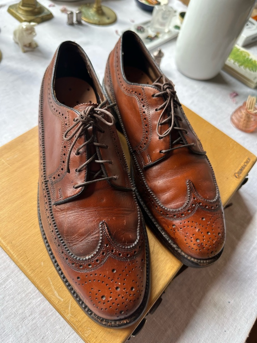 Vintage Classic Leather Longwing Wingtip Oxford Shoes 8D by Florsheim - Picture 5 of 7